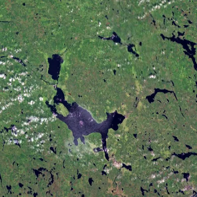 Der Siljan-Ring ist aus dem All noch klar erkennbar. Foto: Vesta - Created with NASA WorldWind using Landsat 7 (satellite image, commons.wikimedia.org, Public Domain.