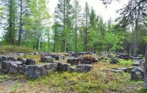 Nautanen – Versteckt im Wald 4 Ruine eines Hauses bei Nautanen. Westseite